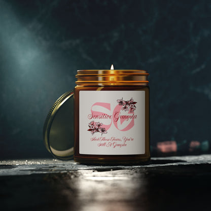 Coconut Apricot Scented Candle — 4oz & 9oz Soy Wax Jar (Sensitive Gangsta Label)