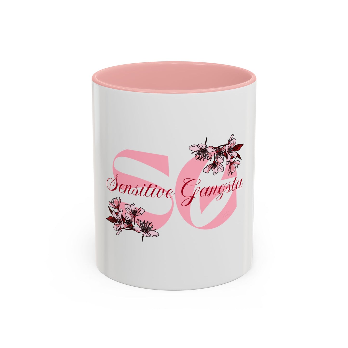 Sensitive Gangsta Pink Floral Accent Coffee Mug — 11/15oz