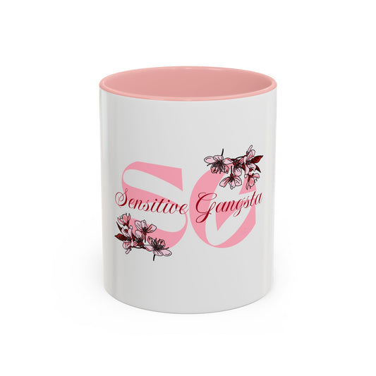 Sensitive Gangsta Pink Floral Accent Coffee Mug — 11/15oz