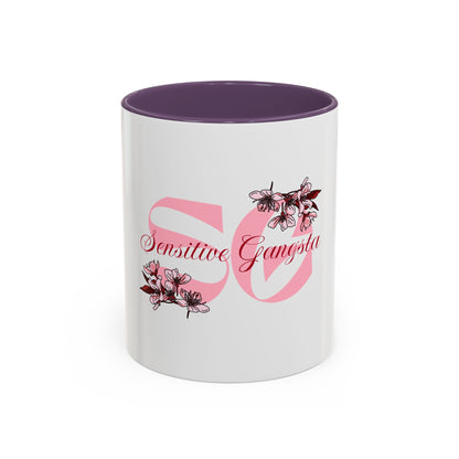 Sensitive Gangsta Pink Floral Accent Coffee Mug — 11/15oz